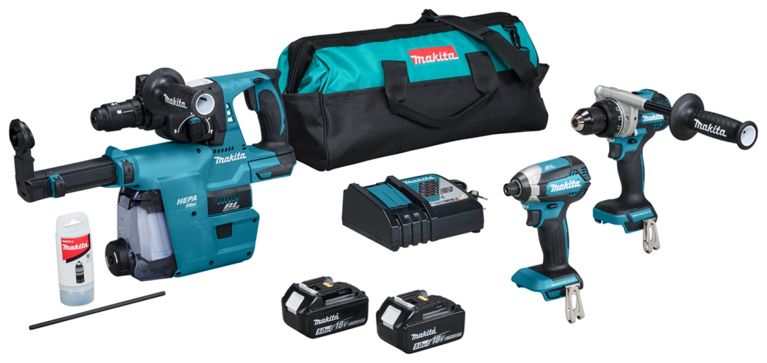 Makita DLX3154TX1 18V Li-ion accu 3-delige combiset (2x 5.0Ah accu) in tas