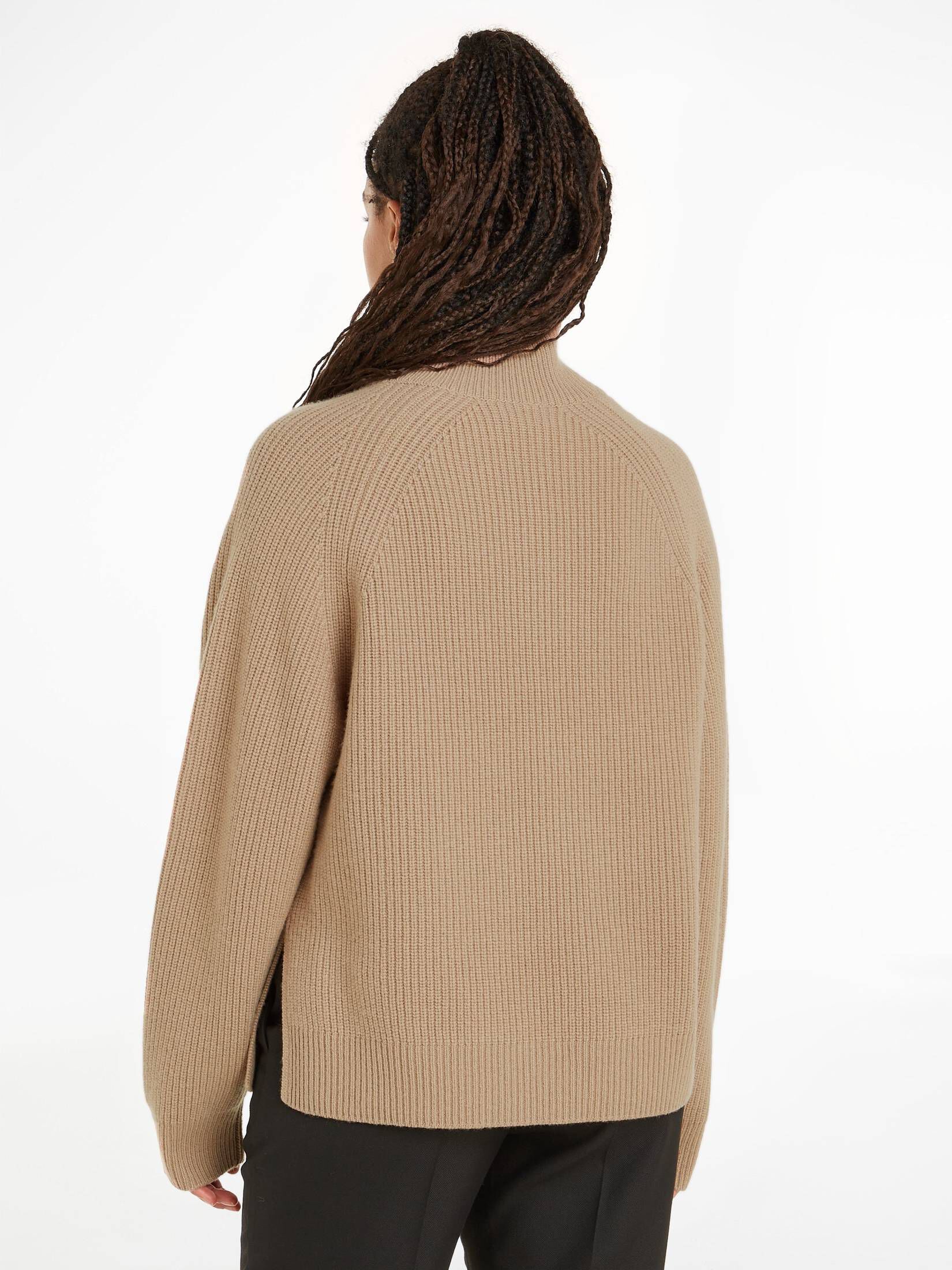CALVIN KLEIN| Damen Wollpullover RECYCLED WOOL BUTTON MOCK NECK