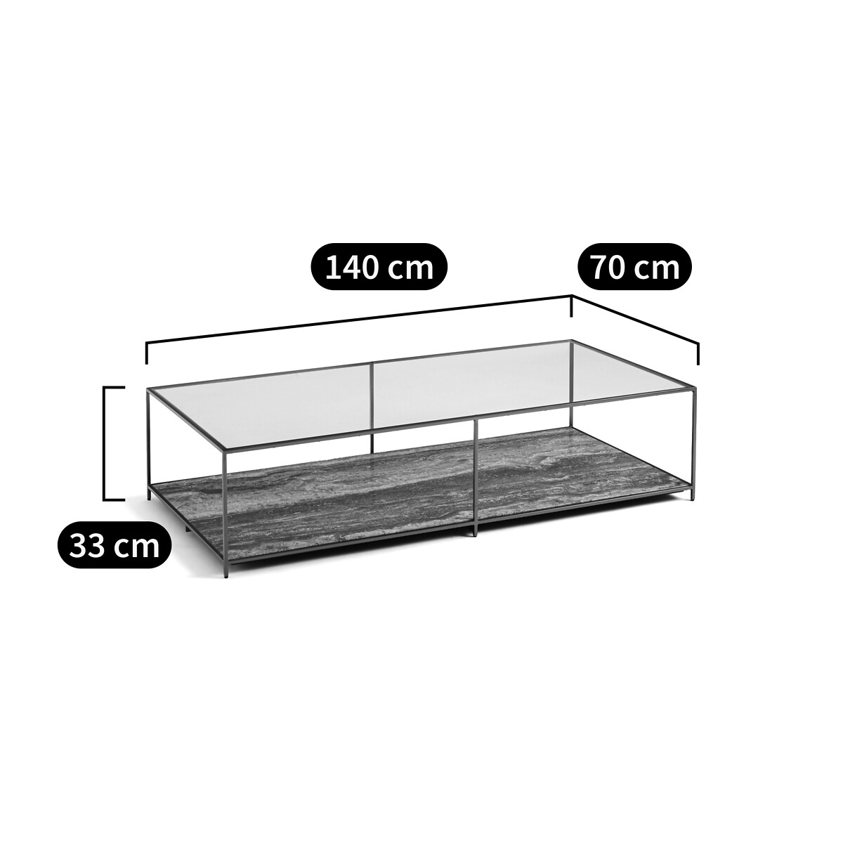 AM.PM<br>Mesa de centro em vidro temperado e travertino, Buren