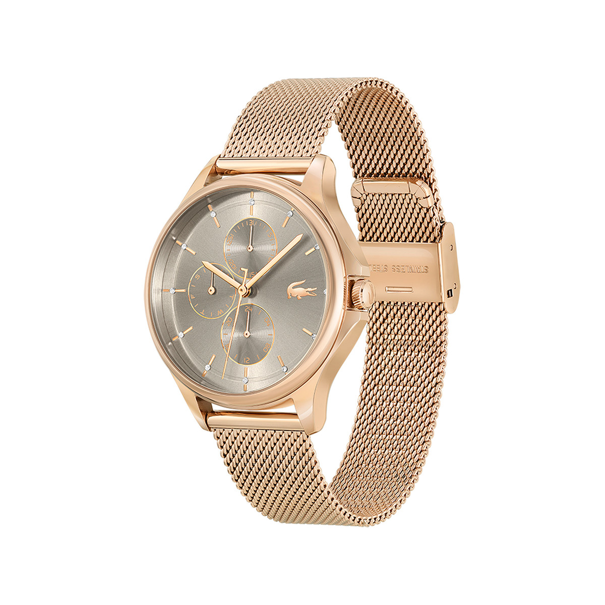 Montre LACOSTE Pleats femme bracelet acier doré rose