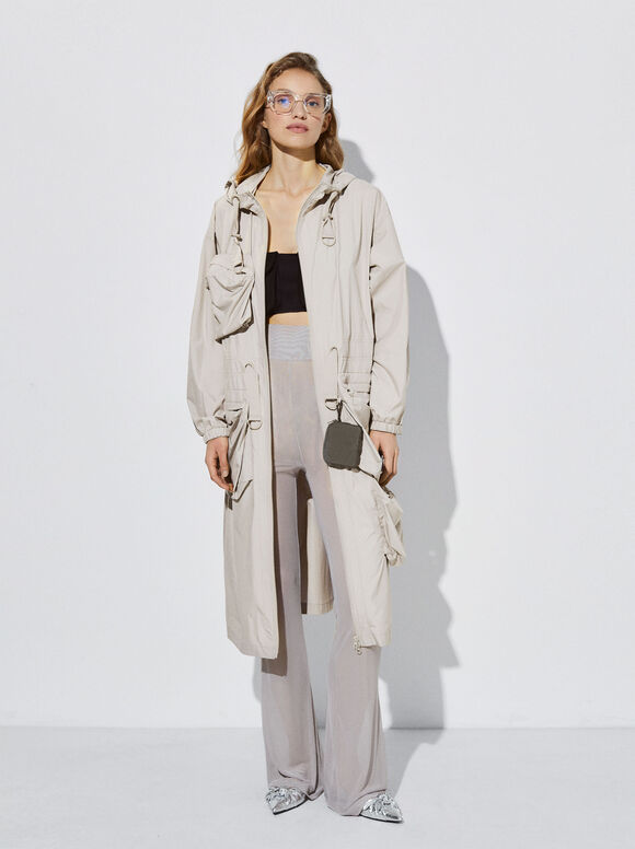 Parka com bolsos e capuz - Cinza