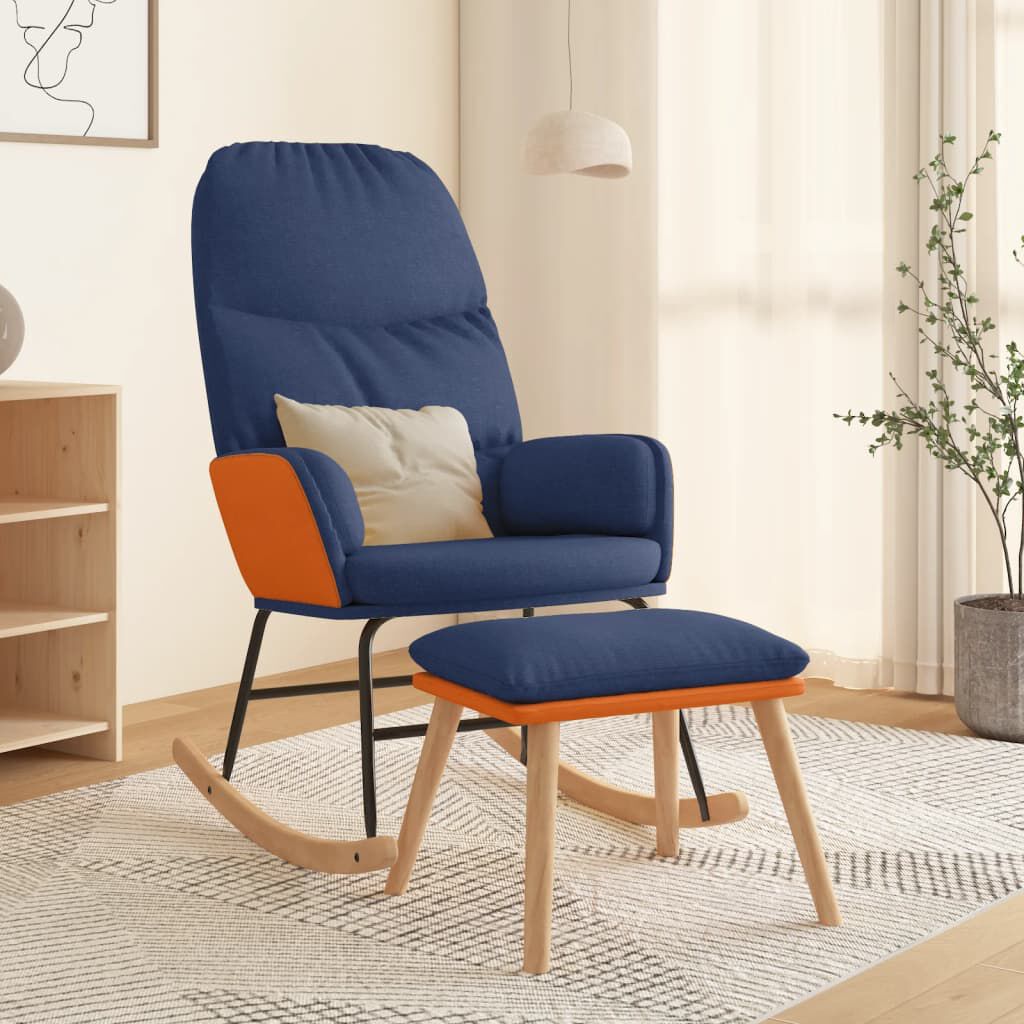 vidaXL Schommelstoel met voetenbankje, blauw, bekleed met stof