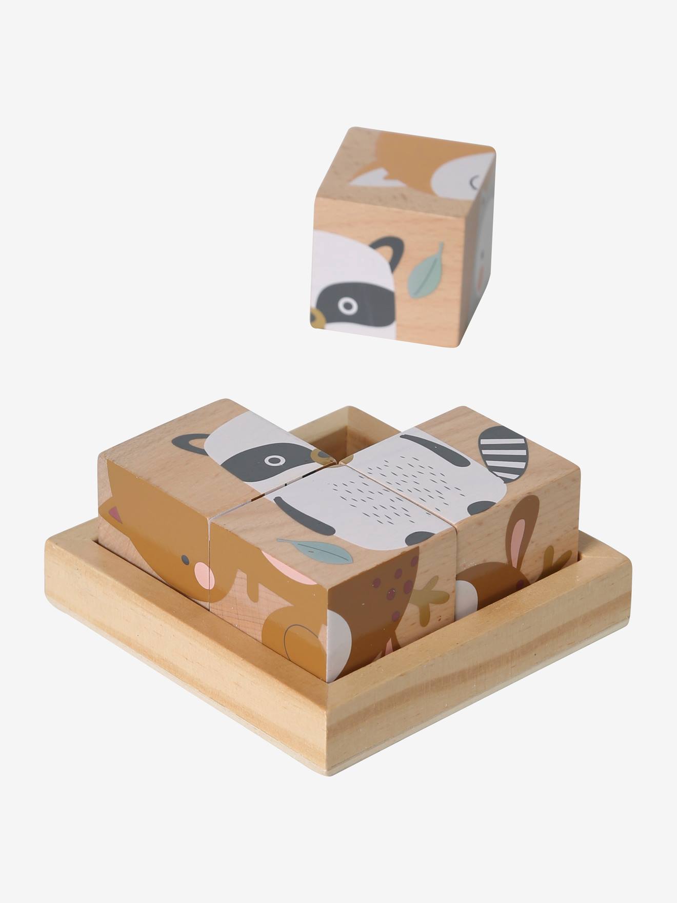 Quebra-cabeça de 4 cubos Floresta Encantada, madeira com certificação FSC®, multicolorido