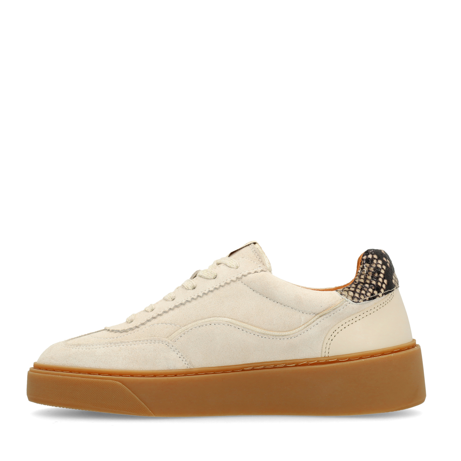 Beige suède sneakers met snake detail