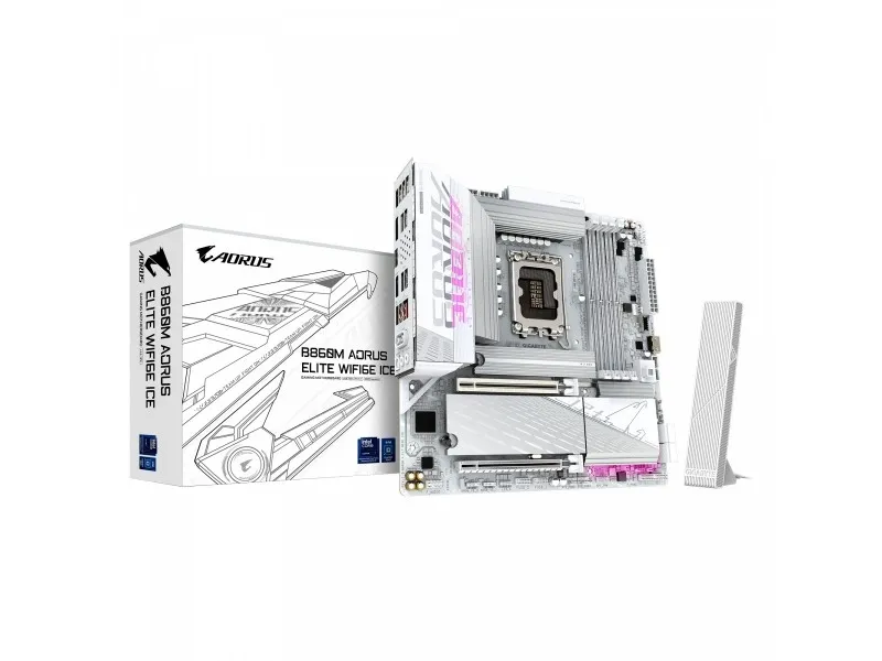 AORUS B860M ELITE WIFI6E ICE - Bundkort - micro ATX - LGA1851 sokkel - AMD B850 Chipset - USB4, USB-C 3.2 Gen2, USB 3.2 Gen 2, USB 3.2 Gen 1 - Bluetooth, Wi-Fi 6E, 2.5 Gigabit LAN - onboard grafik (CPU påkrævet) - HD Audio (8-kanaler)
