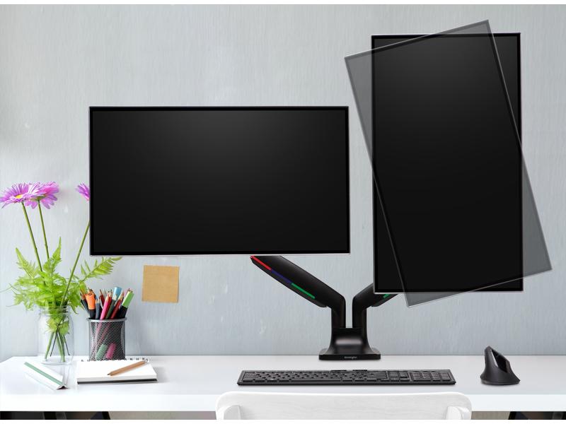 Kensington Tischhalterung SmartFit OneTouch Dual Schwarz Stabiler Dual-Monitorarm mit integrierter Gasdruckfeder und verstellbarer Spannung