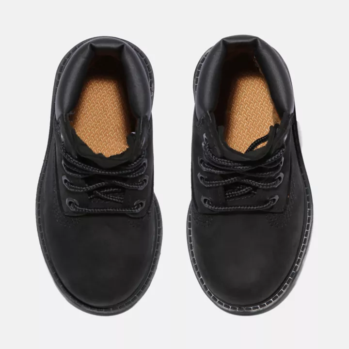 Bota Timberland Premium de 6 polegadas impermeável para crianças pequenas na cor preta.