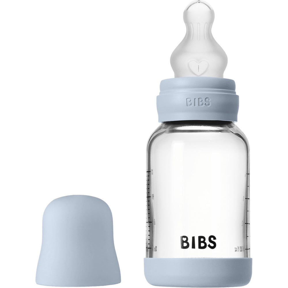 Køb Bibs Baby Blue Glass Baby Flaske Round Silicone Slow Flow
