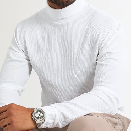 Pull Col Roulé Texturé Waffle 0402 Blanc
