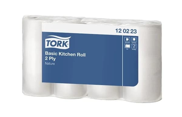 Køkkenrulle Tork Basic 2-lag 25.8 m ark 14cm x 20,6 cm,8 pk x 4rl/krt