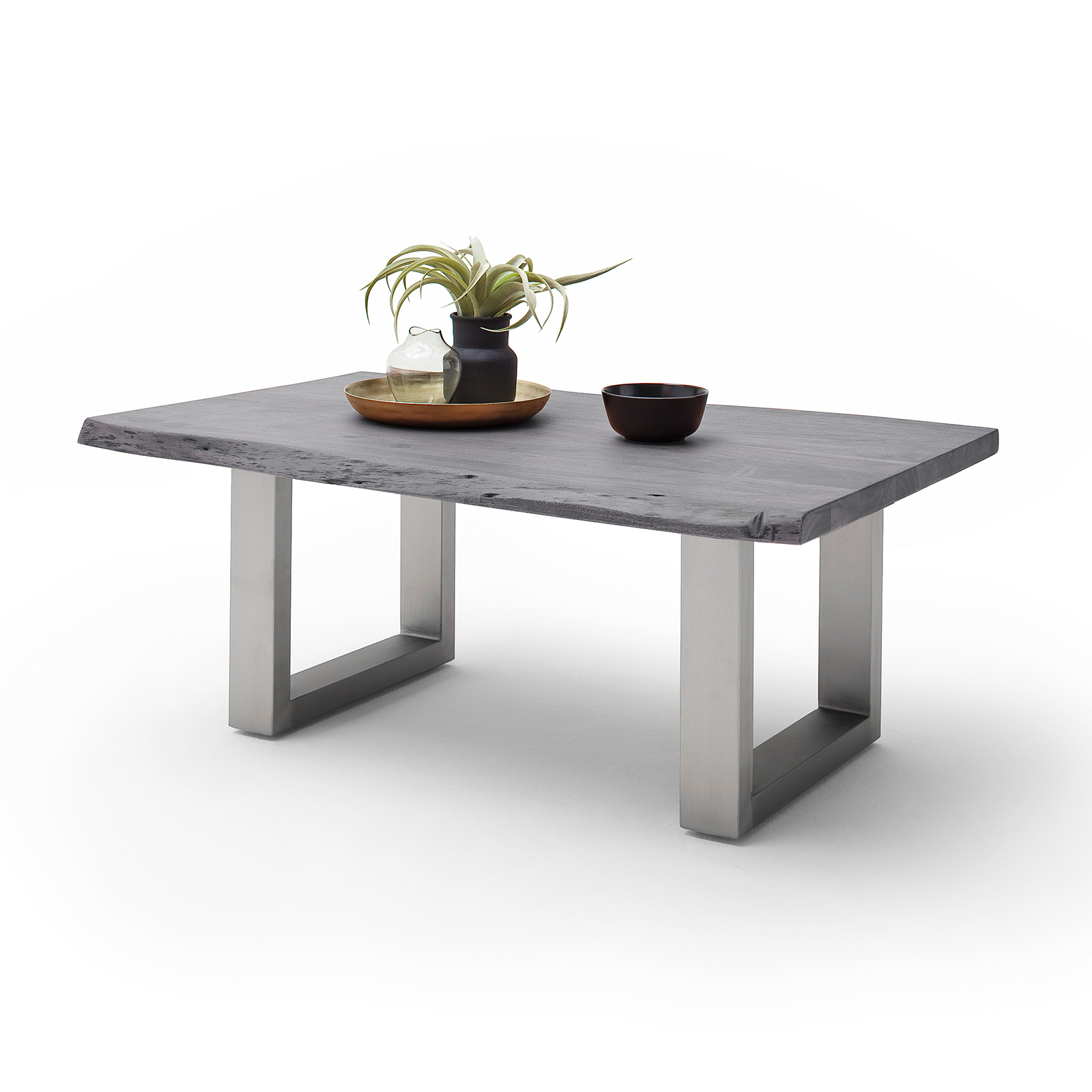 Couchtisch CARTAGENA - Akazie grau-Edelstahl - U-Gestell - 110x70 cm