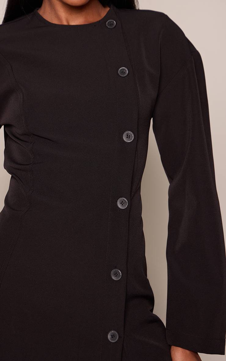 Noir Robe Blazer Droite Boutonnée En Biais