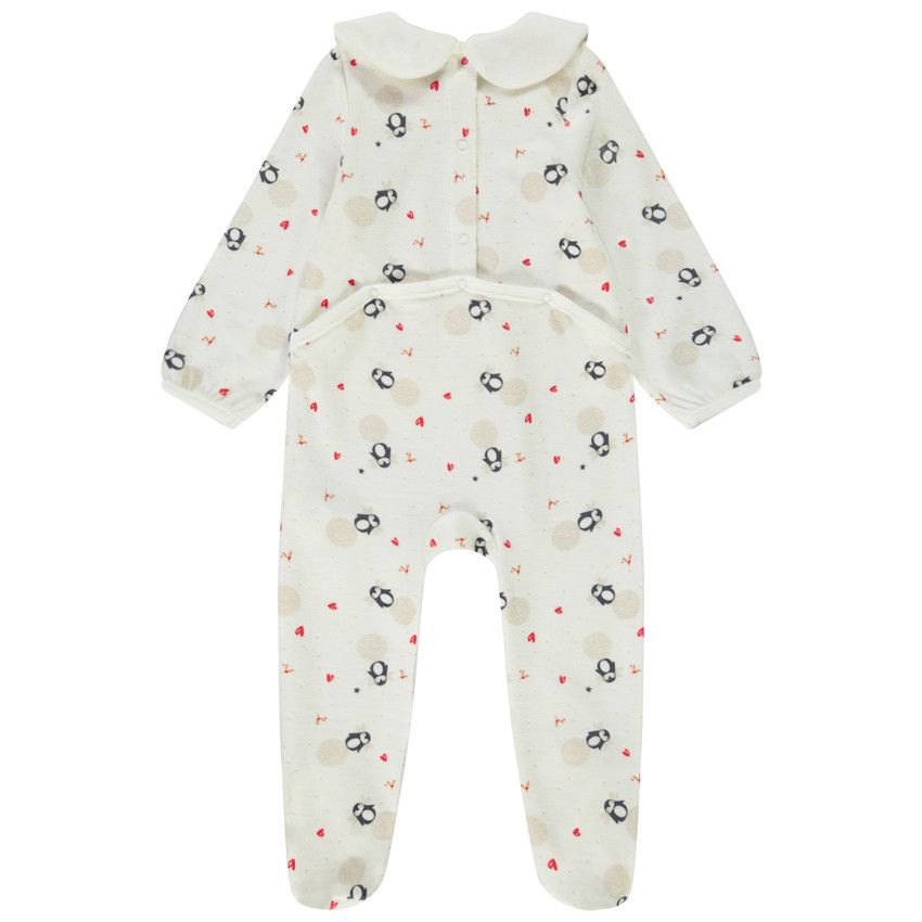 Dors-bien en velours imprimé fantaisie pour bébé fille - Ecru