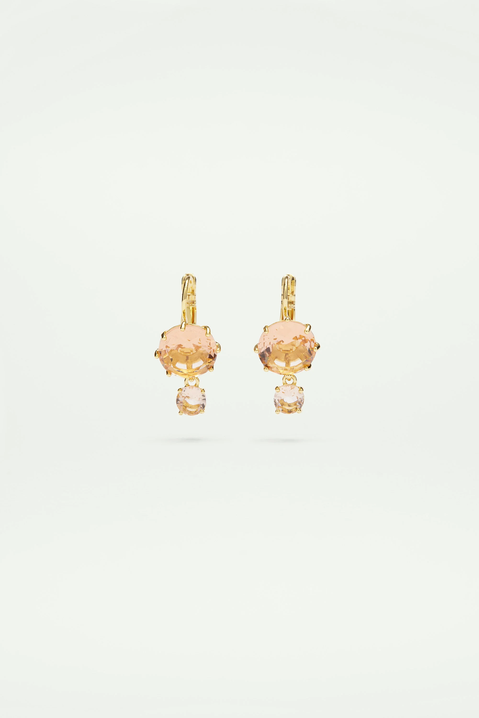 Boucles d'oreilles dormeuses 2 pierres rondes la diamantineabricot | Rose