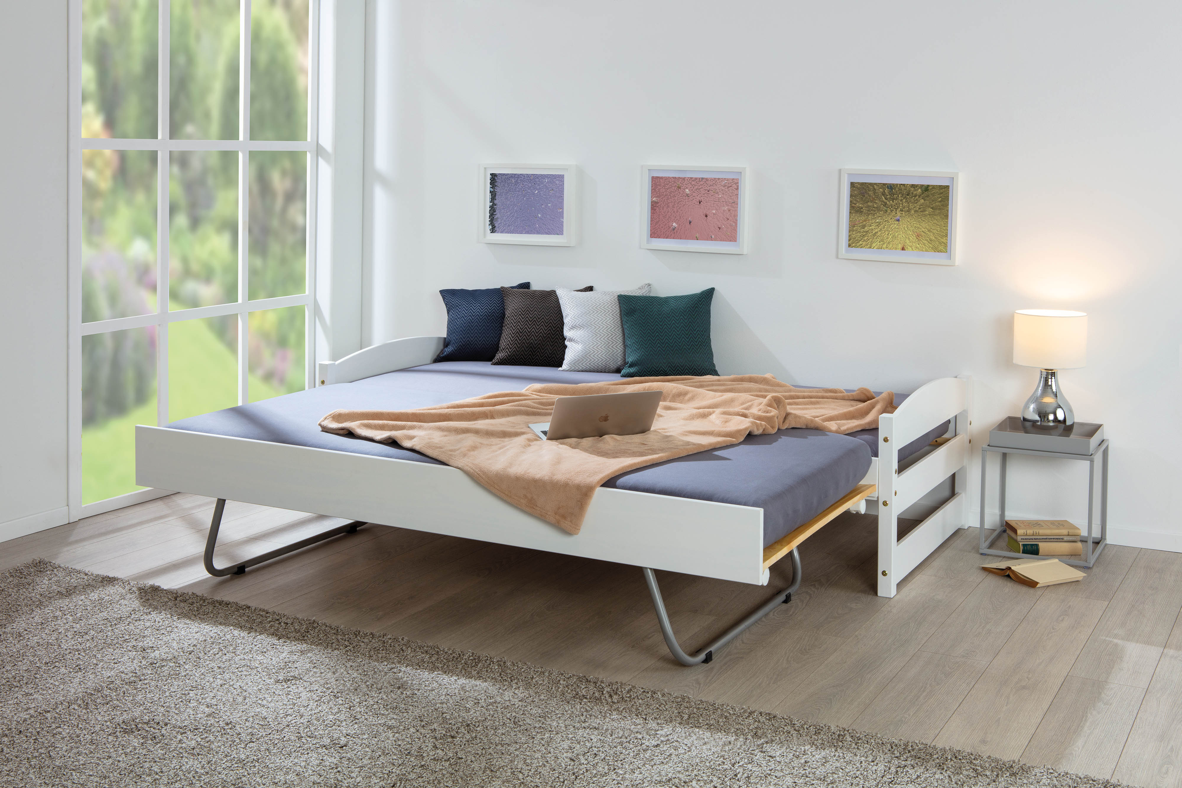 Inter Link Kinderbett Vindas 90x200 cm inkl. Ausziehbett und Lattenrost - Weiss