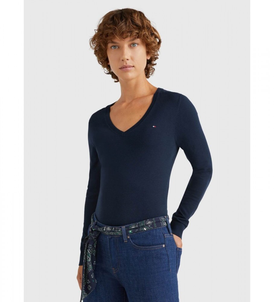 Camisa Tommy Hilfiger Heritage com decote em V, azul marinho