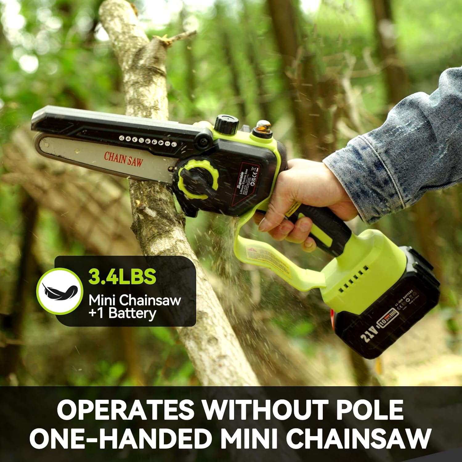 Akku-Hochentaster, 6 Zoll Mini Akku Kettensäge mit Verlängerung bis 4,6 m, Elektro Astsäge Teleskop mit 2 x 4000 mAh Akku & Ladegerät, Motorkopf 180° schwenkbar, für Gartenarbeit geeignet