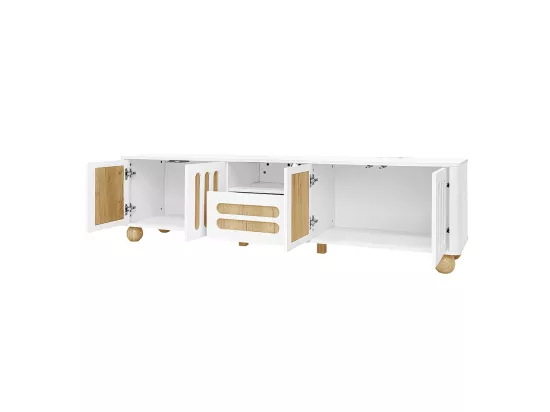 Meuble TV, avec 4 portes, 1 tiroir et éclairage LED, 180 x 40 x 47 cm, blanc