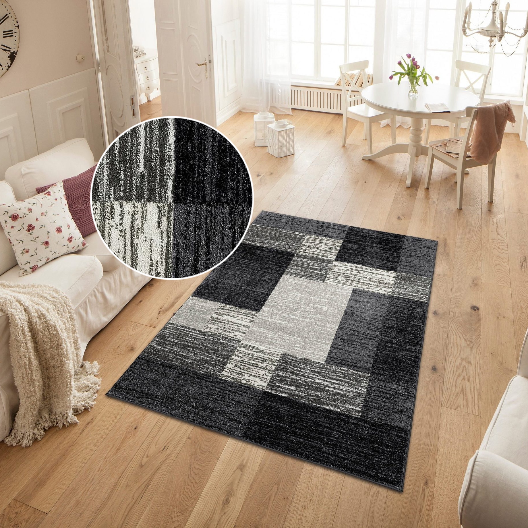 my home Teppich »Melvin« rechteckig 8 mm Höhe schön weich, Kurzflor Teppich Karo-Muster