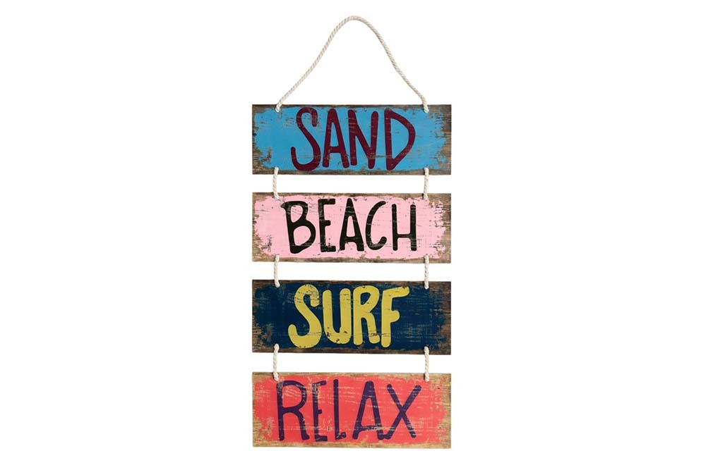 Maritimes Wandschild SURF & BEACH 110cm buntes Holzdesign Deko-Schild