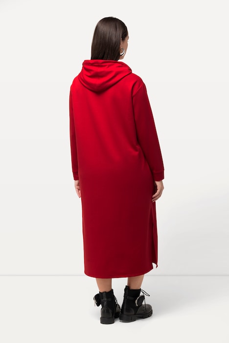 Sweat-Midikleid, Kapuze, Taschen, lange Seitenschlitze