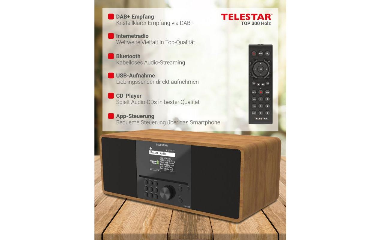 Internet Radio TOP 300 Braun/Holz<br>Stereo-Radio mit CD-Player, DAB+/FM und Internetradio