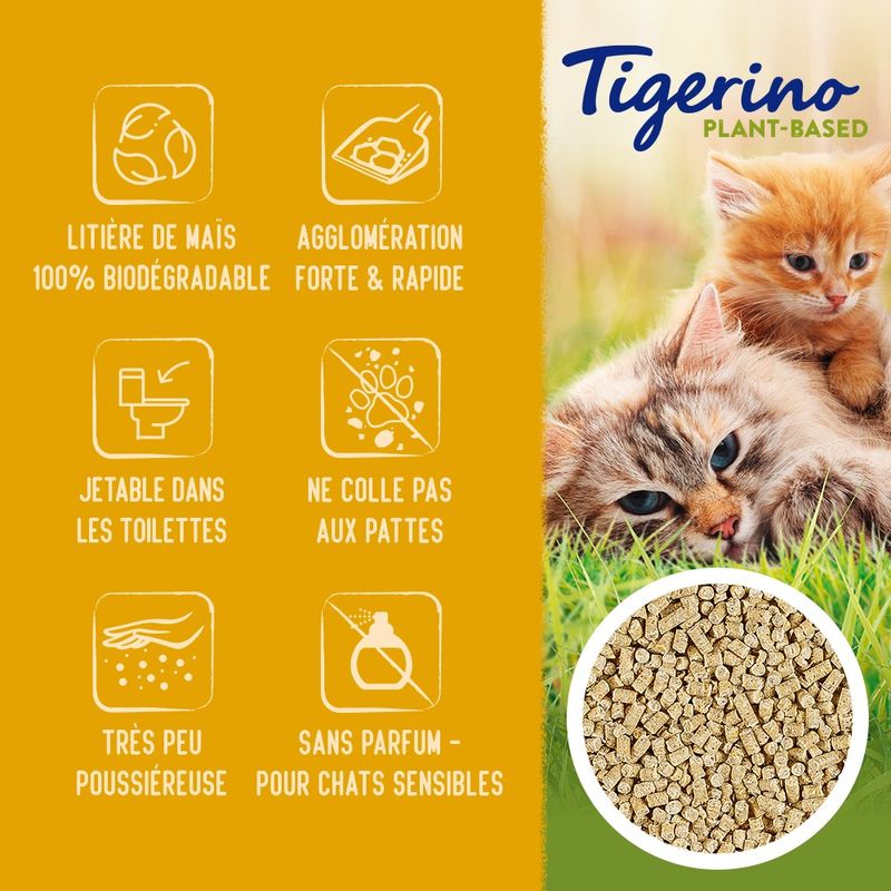 Litière Tigerino Plant-Based Maïs - Sensitive, sans parfum ✓ pas cher