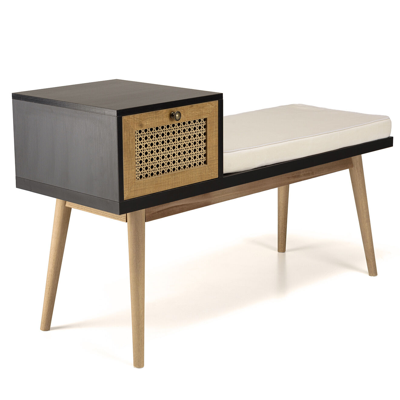 Macabane Banc 1 tiroir rotin marron/noir - 110x40x64 cm