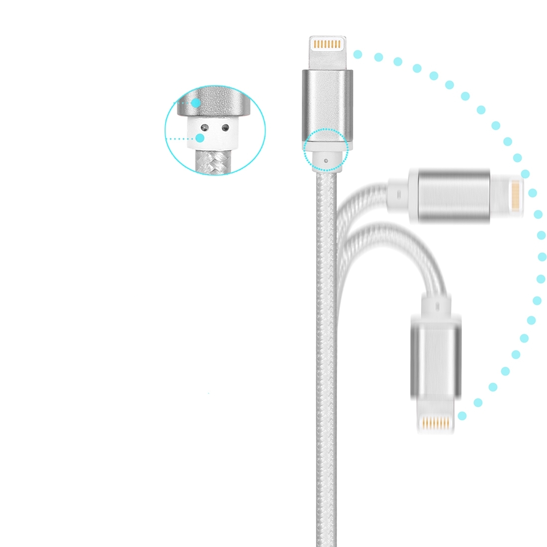 (3m) 2.4A MFi Lightning USB Schnellladekabel Datenkabel Nylon - Silber