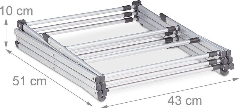 wasrek inklapbaar uitschuifbaar 11 stangen 105x73x37 metaal zilver
