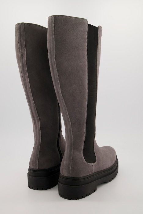 Lederstiefel, XXL-Schaft, Elastikeinsatz, Weite H