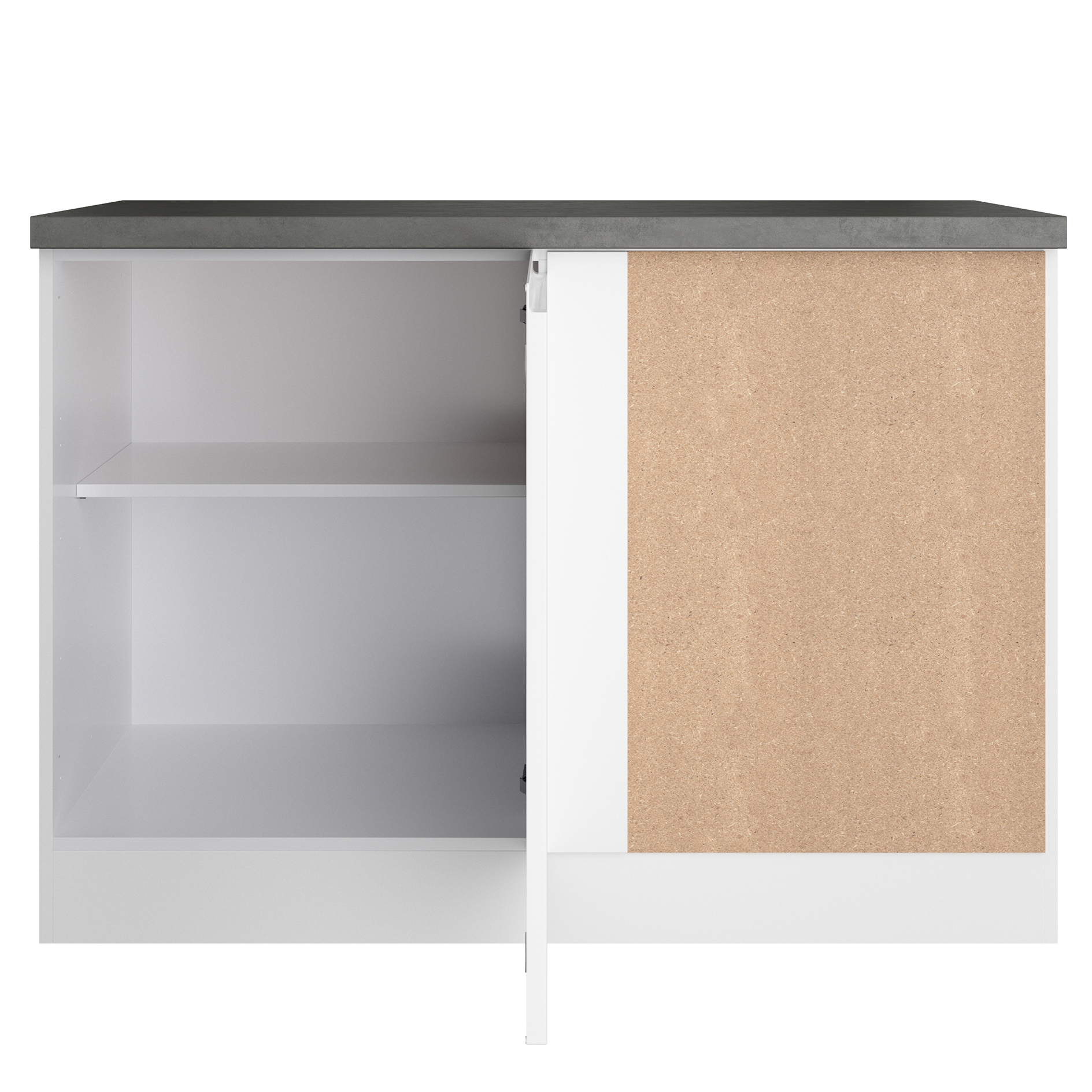 Eckunterschrank MONZA - weiß Hochglanz - Beton-Optik