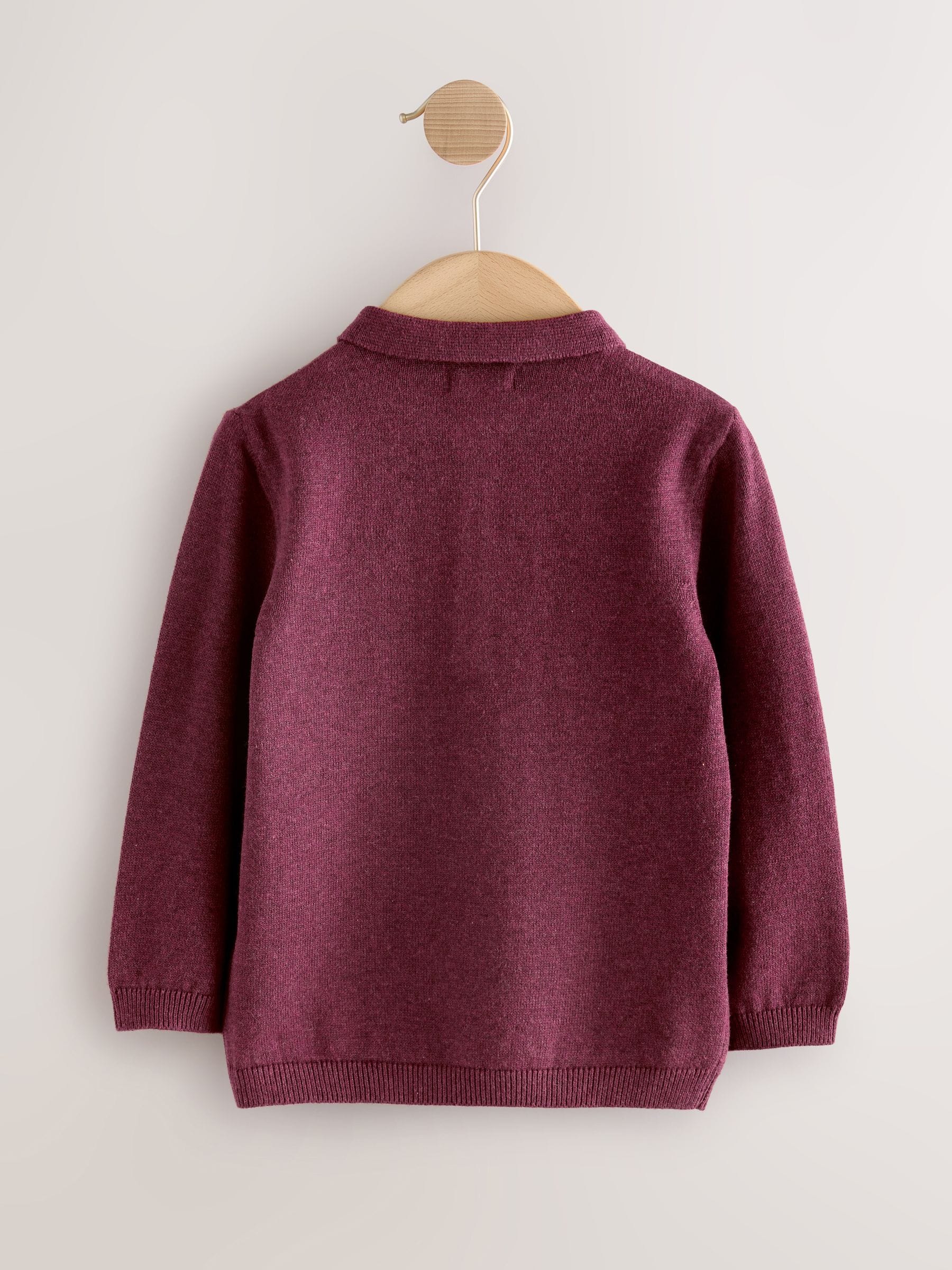 Paarsblauw - Gebreid Kerstmis Poloshirt met borduursel (3mnd -7jr)