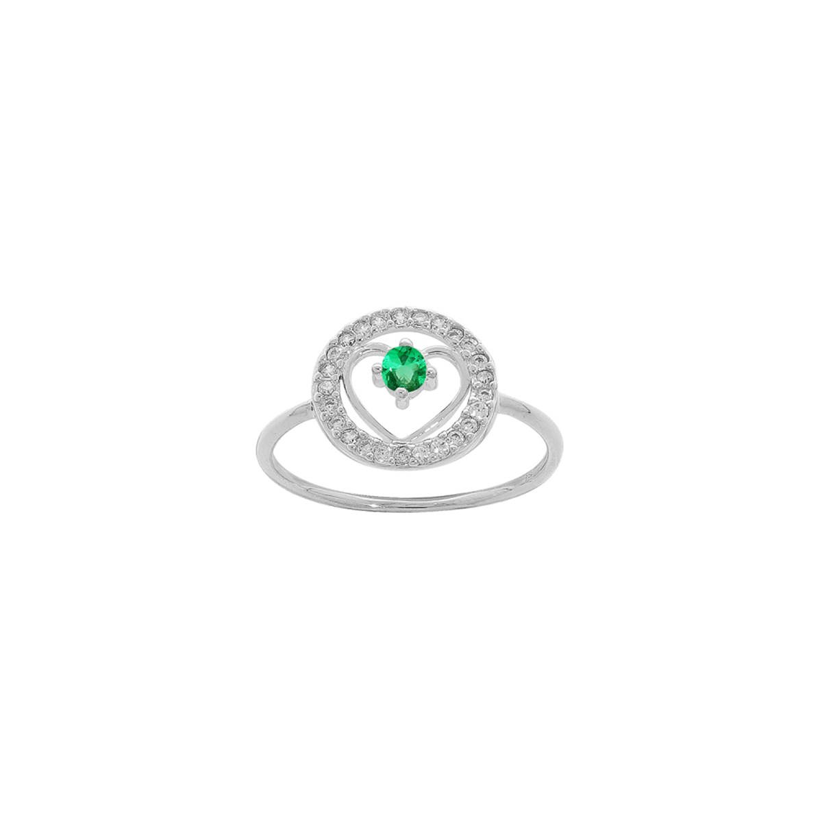 Bague coeur Argent -  Emeraude