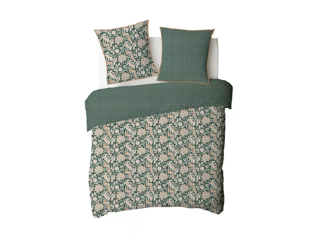 Parure de lit 2 personnes en coton 57 fils imprimé vert 260x240cm