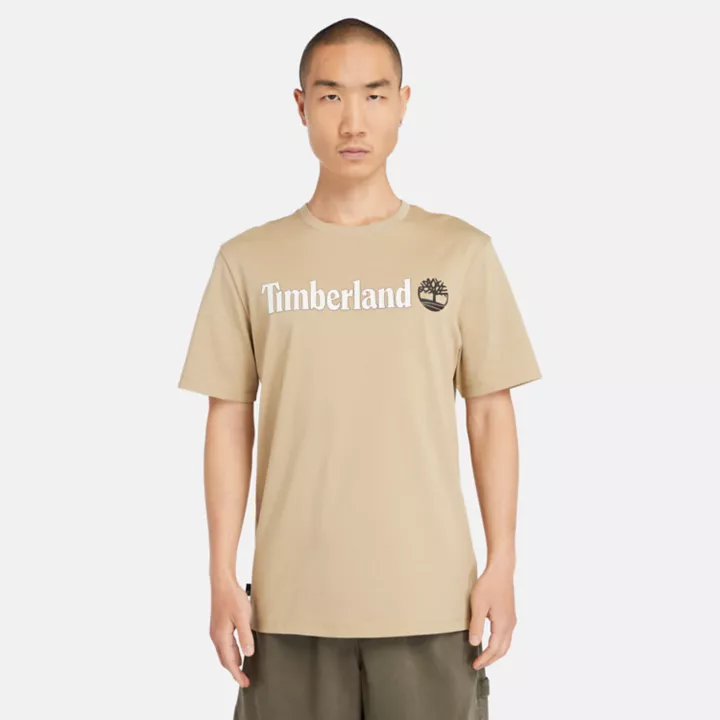 T-shirt à logo linéaire pour homme en beige