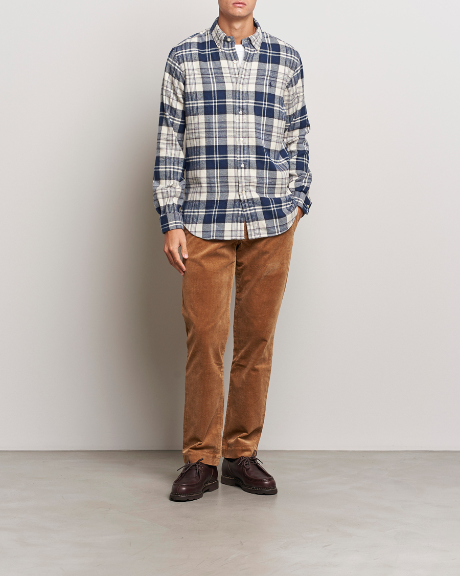 Polo Ralph Lauren Custom Fit Brushed Flannel Checked Shirt Off White
