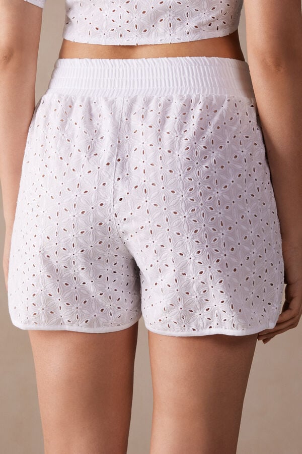 Shorts Hello Sunshine com efeito bordado suíço