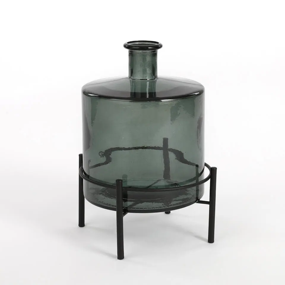 Mica Decorations Guan Glazen Fles - H26 x Ø21 cm - Groen