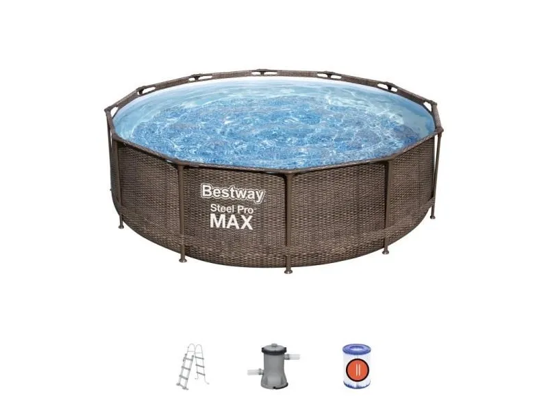 Bestway Steel Pro Max, 9150 L, Indrammet pool, Barn & voksen, Stige, Brun, 33,2 kg