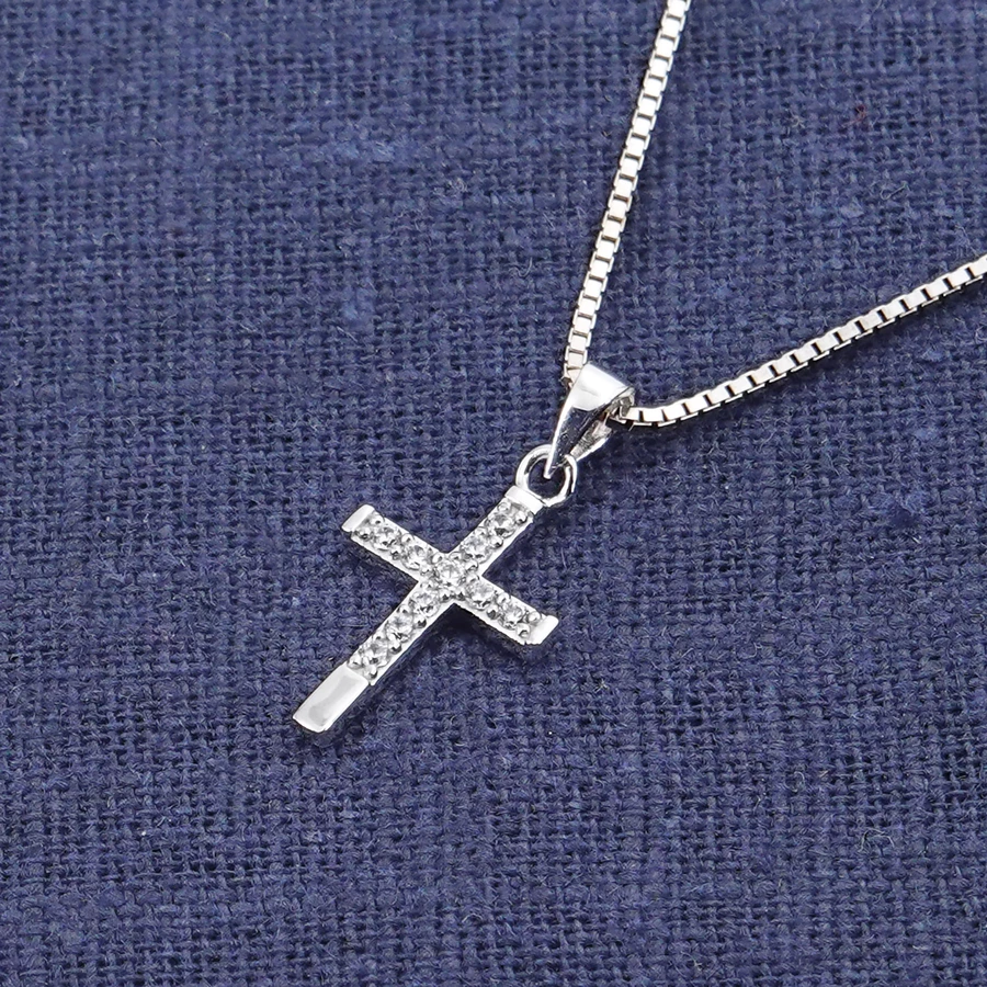 trendor Kreuz Anhänger für Mädchen Weißgold 585  14K + Silberkette silver