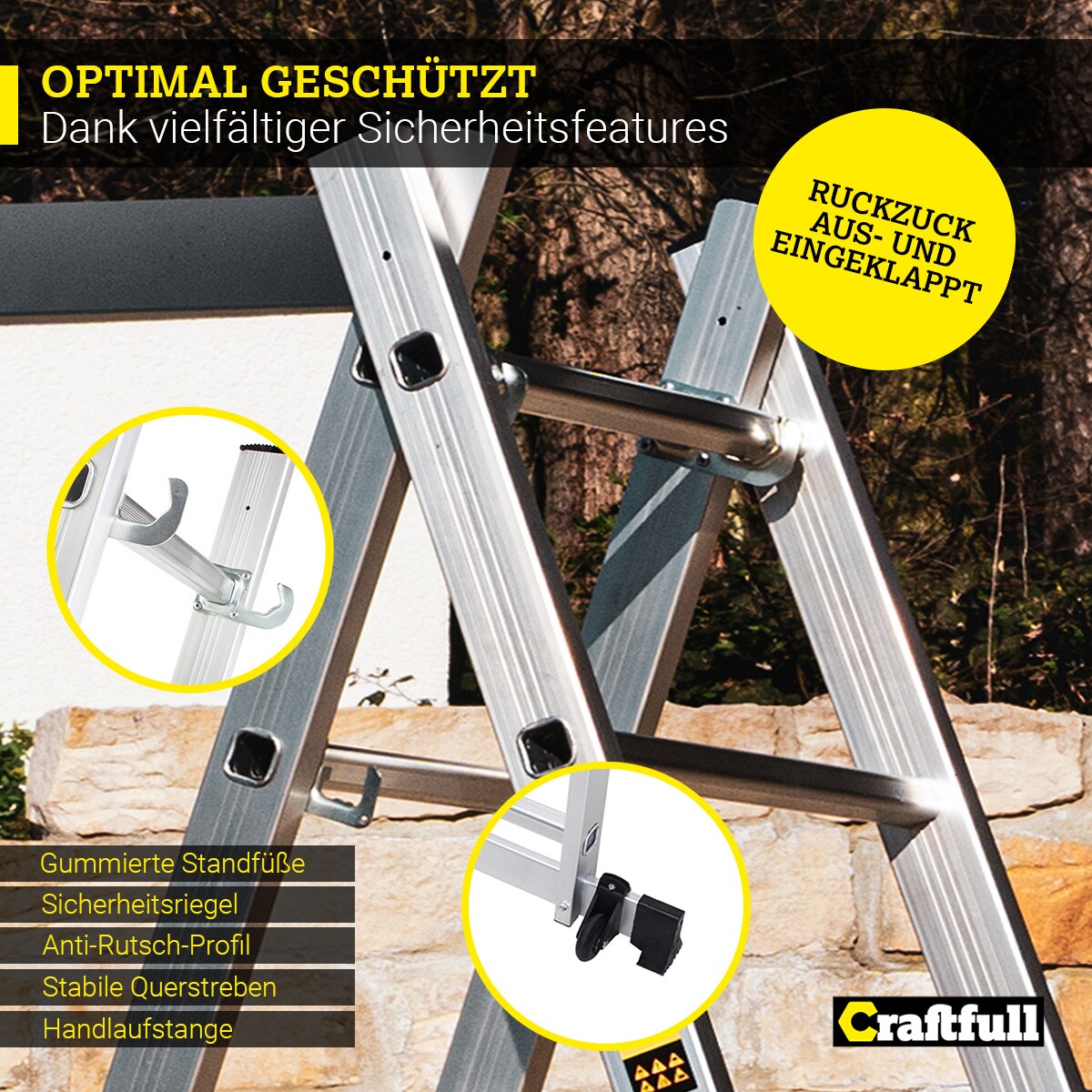 Craftfull Leitergerüst CF-103A, 4in1, Mehrzweckleiter aus Aluminium, Anti-Rutsch-Profil, bis 150 kg (1.95 Meter 7 Sprossen)