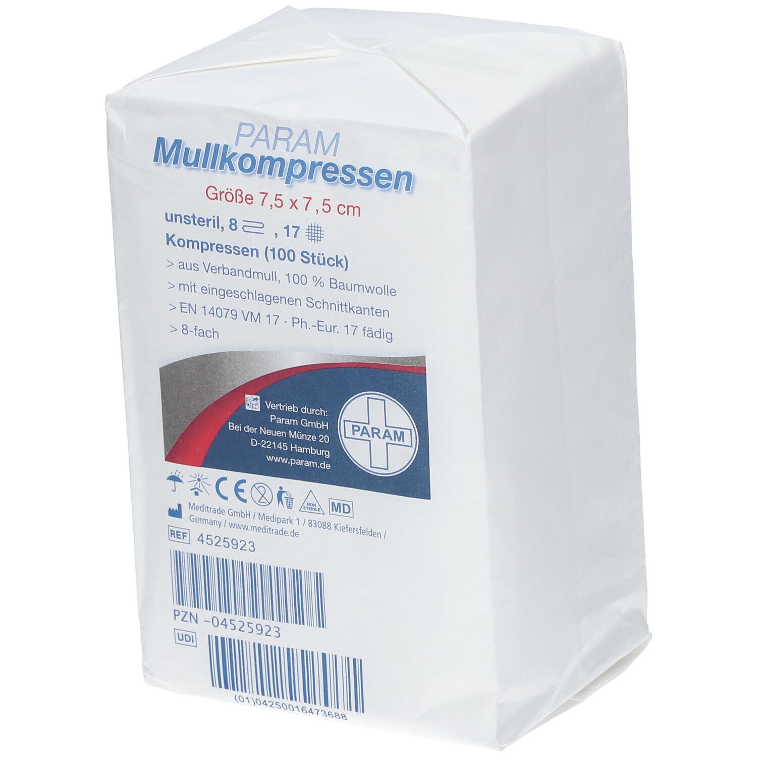 PARAM Mullkompressen 7,5 cm x 7,5 cm unsteril 8-fach
