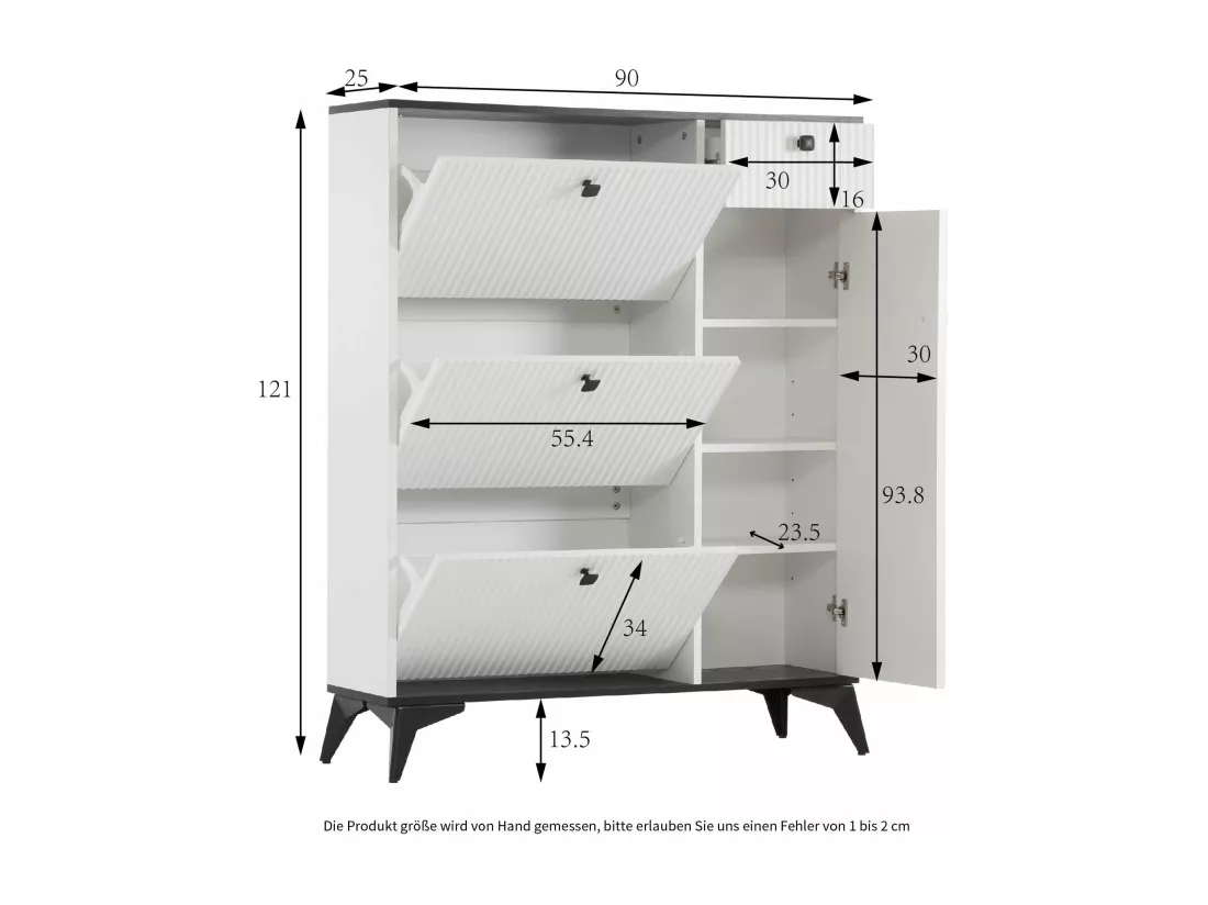 Armoire à chaussures étroite et élégante, blanc,d90cm×h121cm