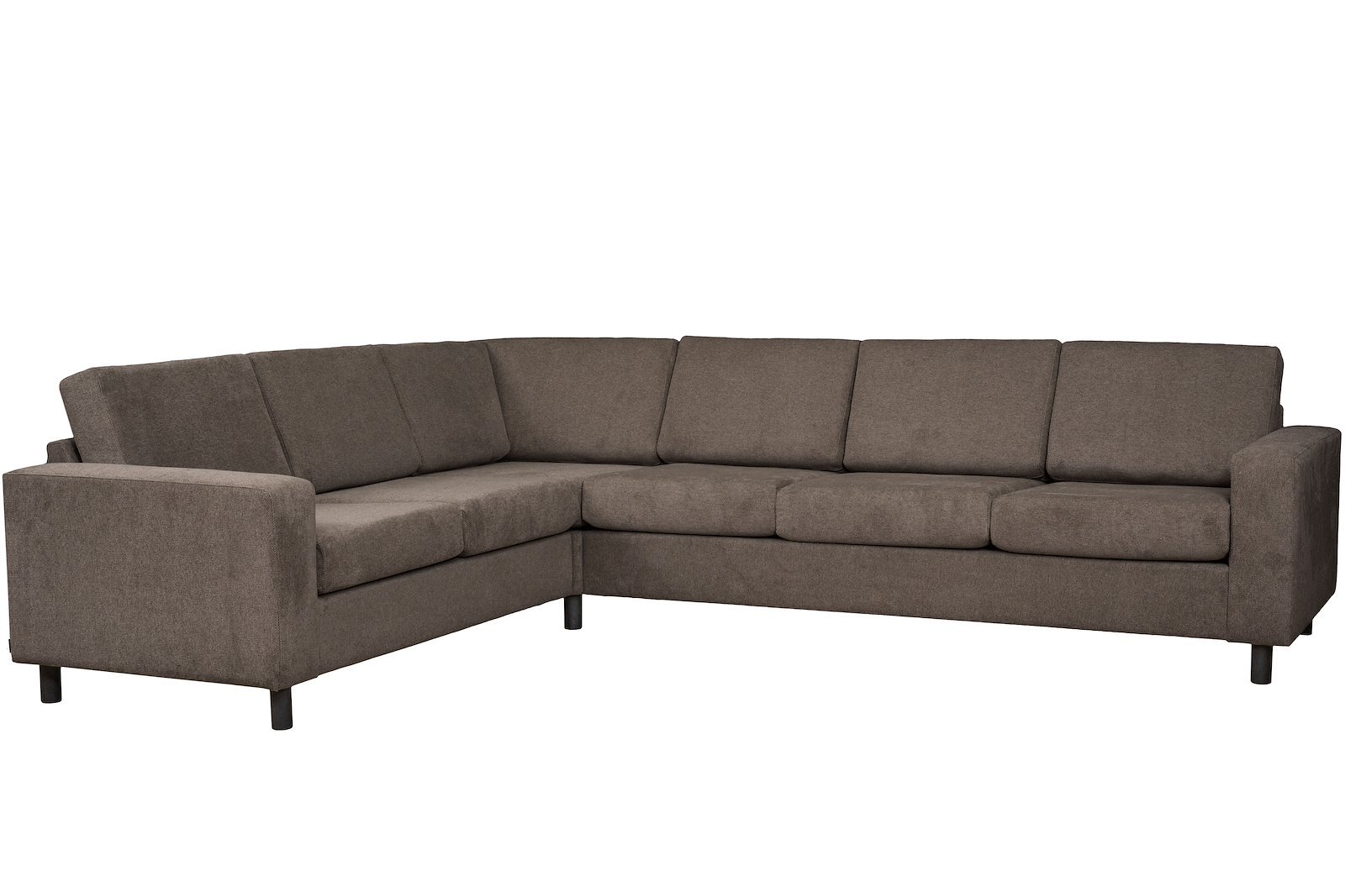 Square hjørnesofa Oppsett G, 2,5s-HJ-3,5s. Tekstil Enter 108 Wood, arm 4 og med Runde bein sort H12 cm.