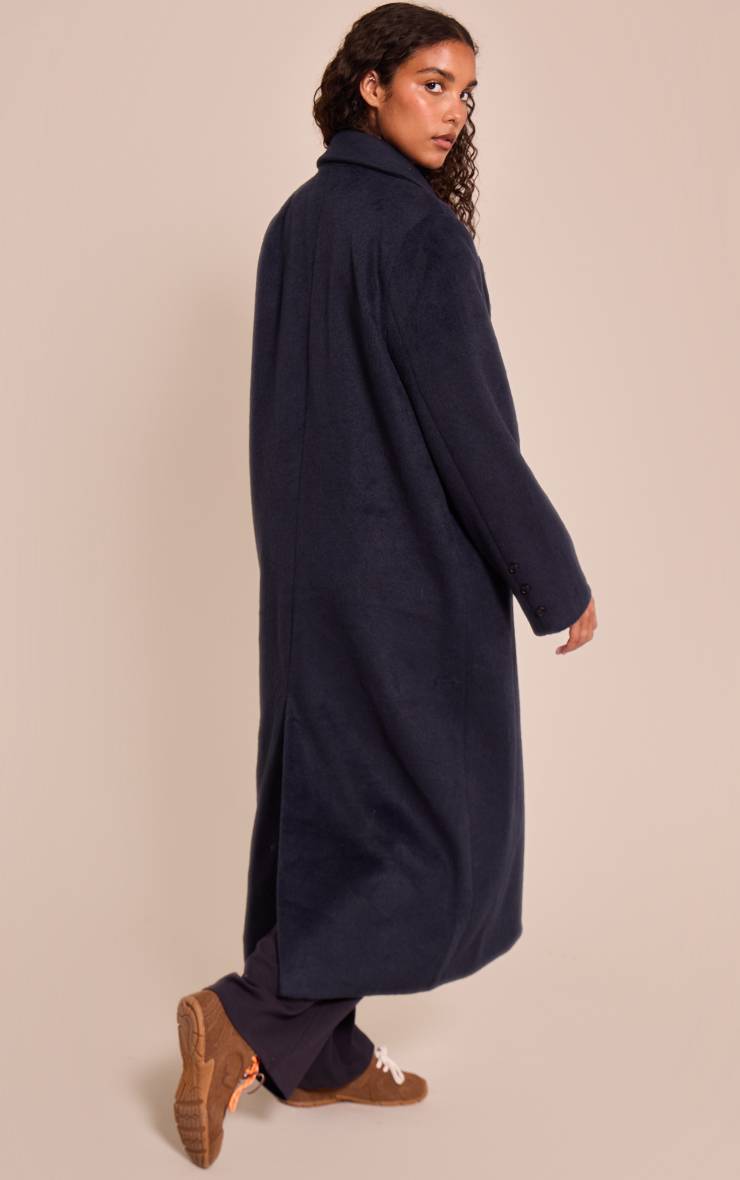 Bleu Marine Manteau Long Structuré En Laine À Double Boutonnage