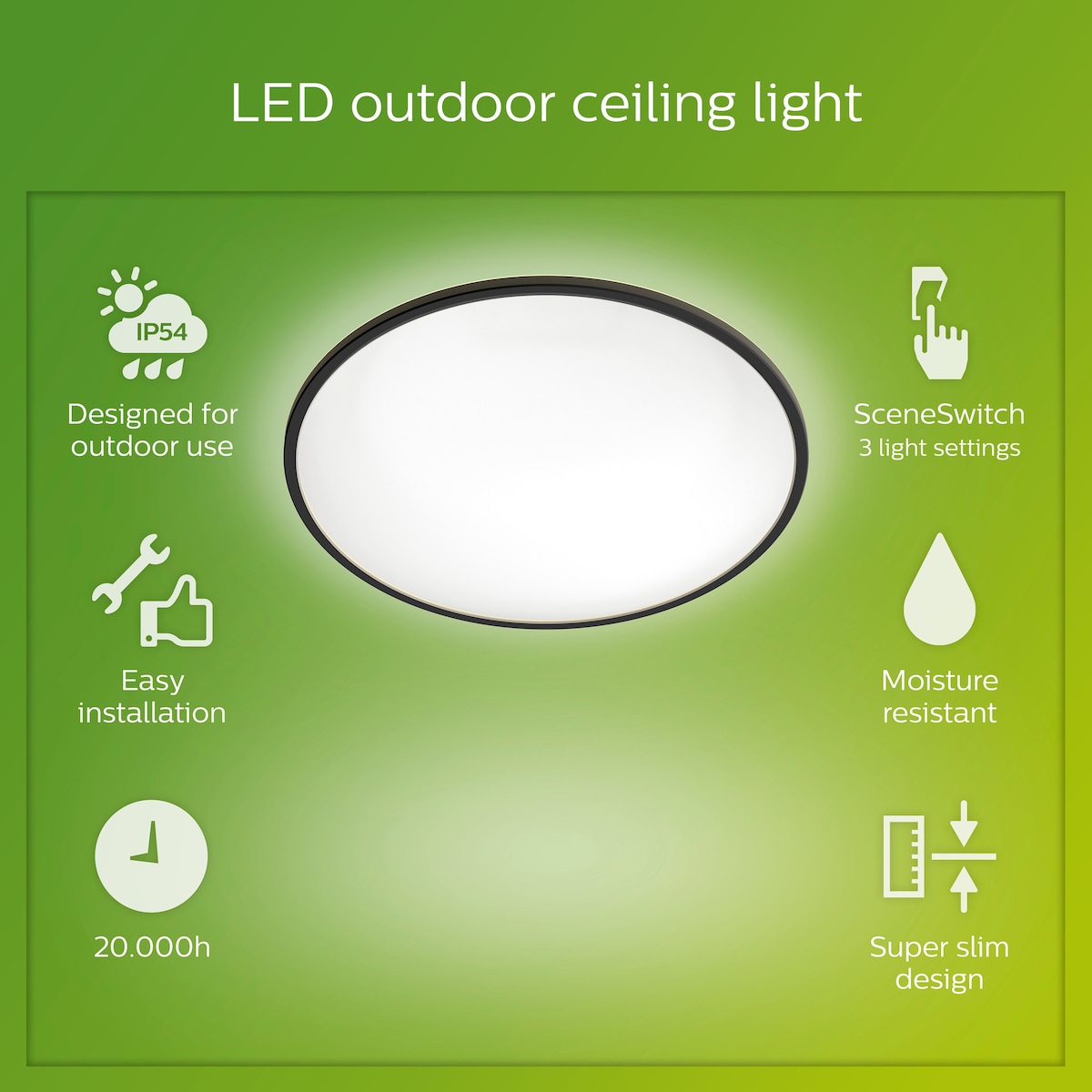 Philips SuperSlim utendørs taklampe 15W