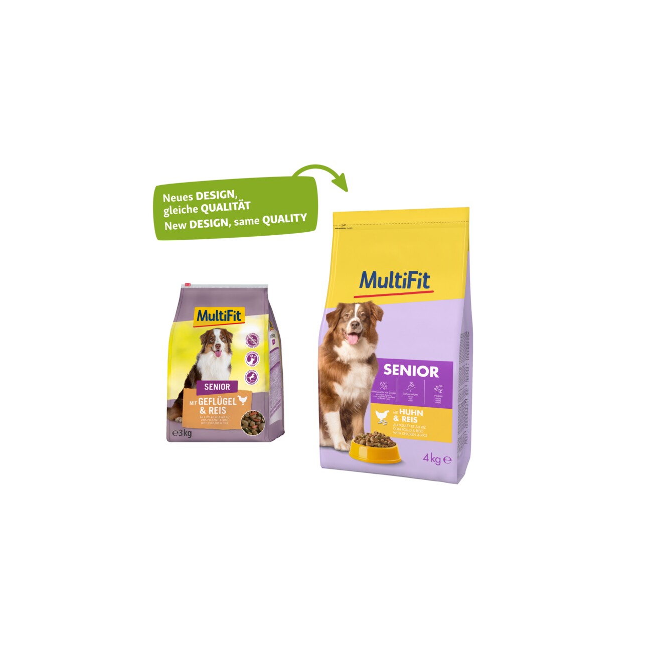 MultiFit Trockenfutter Hund Senior Geflügel und Reis 4 kg
