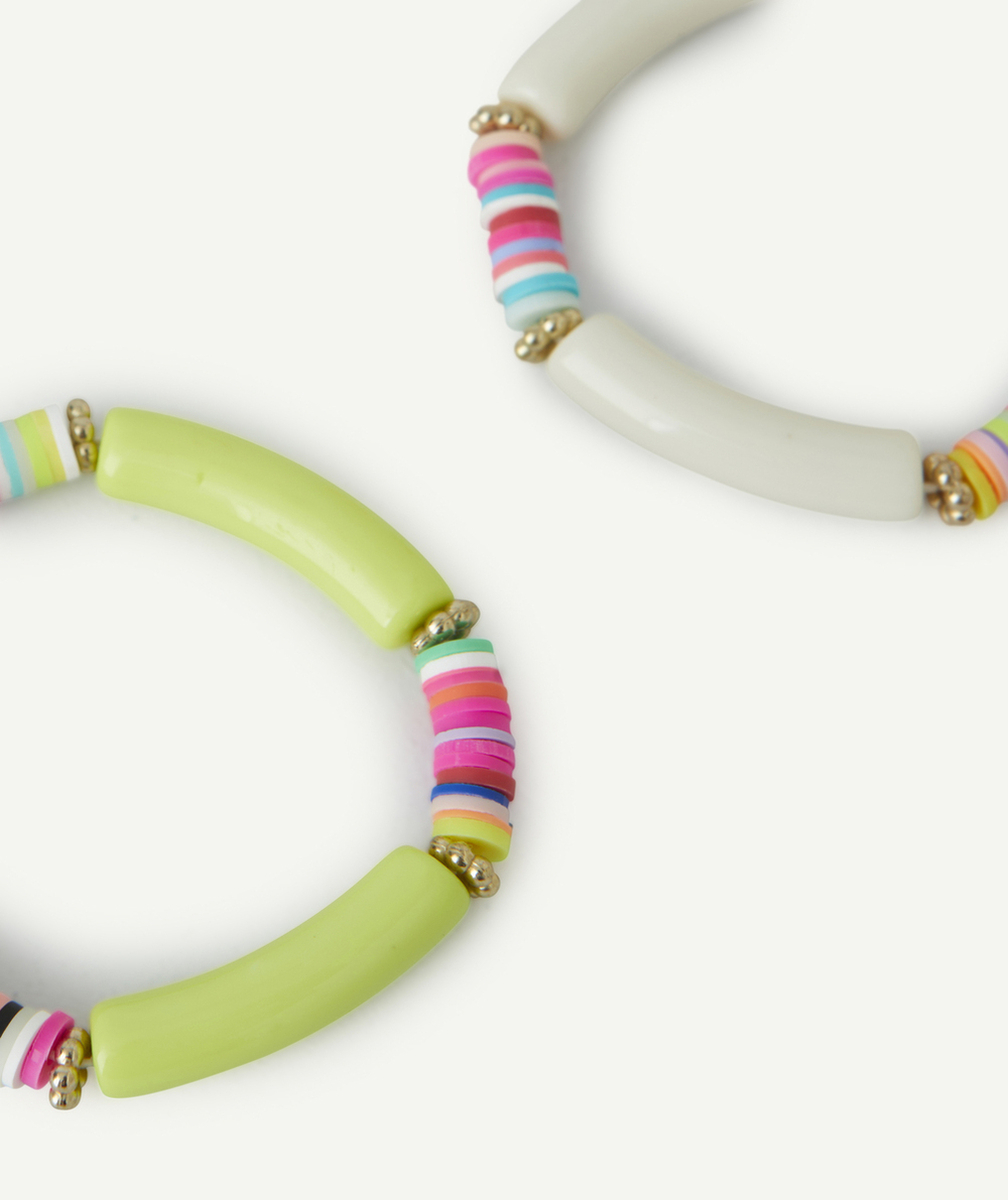 LOT DE 2 BRACELETS FILLE AVEC PERLES ÉCRU JAUNE ET COULEUR DORÉE