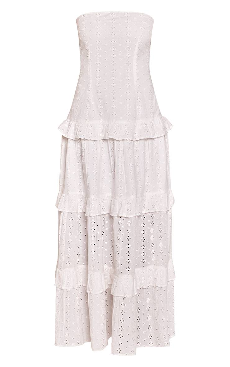 Blanc Robe Maxi À Volants Bandeau En Broderie Anglaise